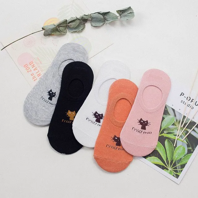 5pairs Fashion Animal Patterned Short Women Socks Cartoon Summer Thin Socks Art Cute Funny Cotton Ankle Socks Cheap Soft Hosiery