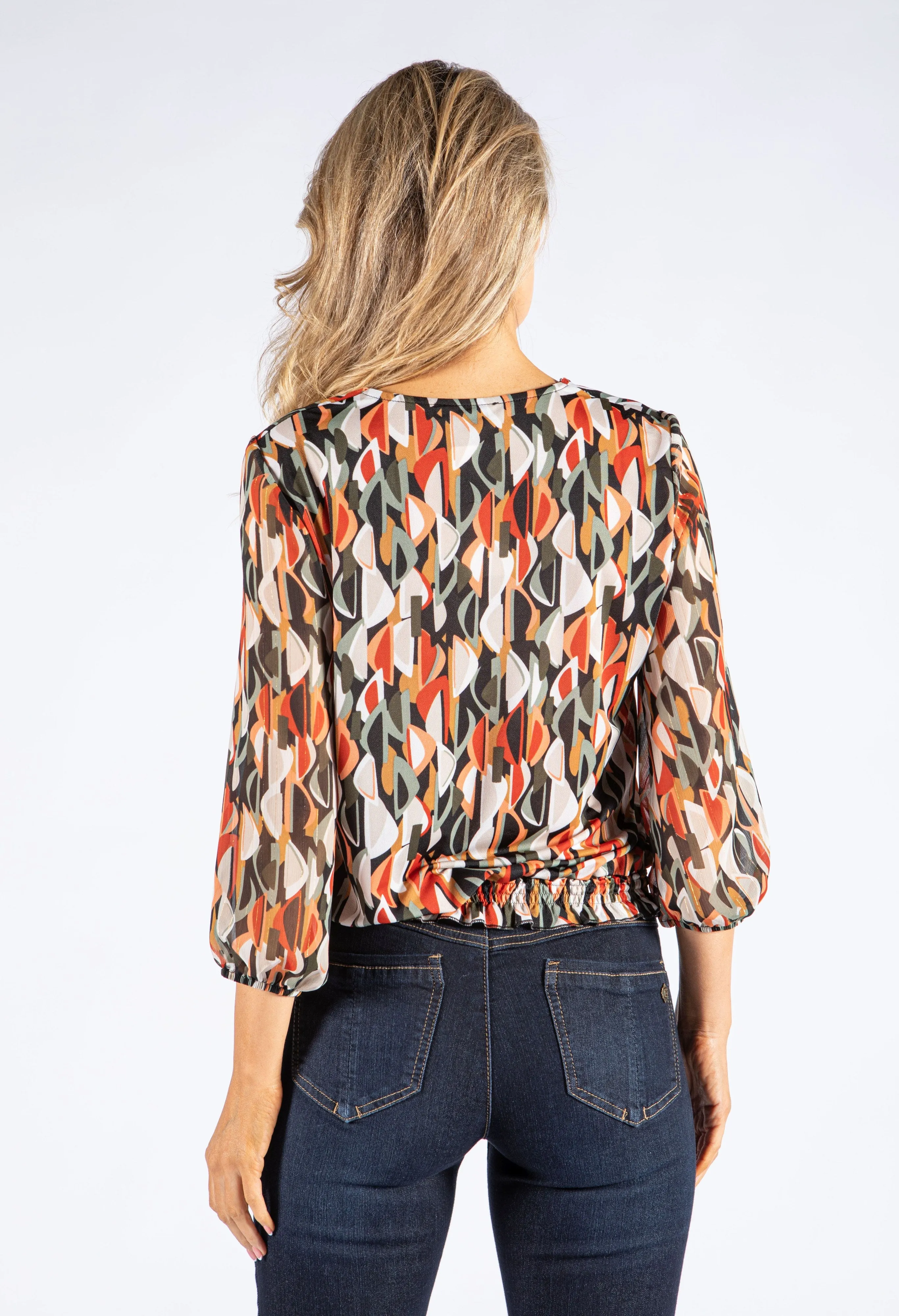 Abstract Print V Neckline Blouse