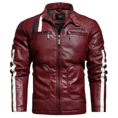 Autumn Winter Men Stand Collar Zipper Biker Leather Jacket Fashion Coat Casual Slim Windbreaker Motorcycle genuine Leather Jacket