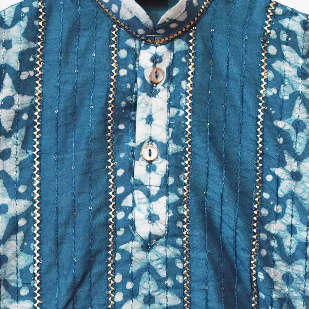 Blue Sequins Embroidered Full Sleeves Kurta With Pajama