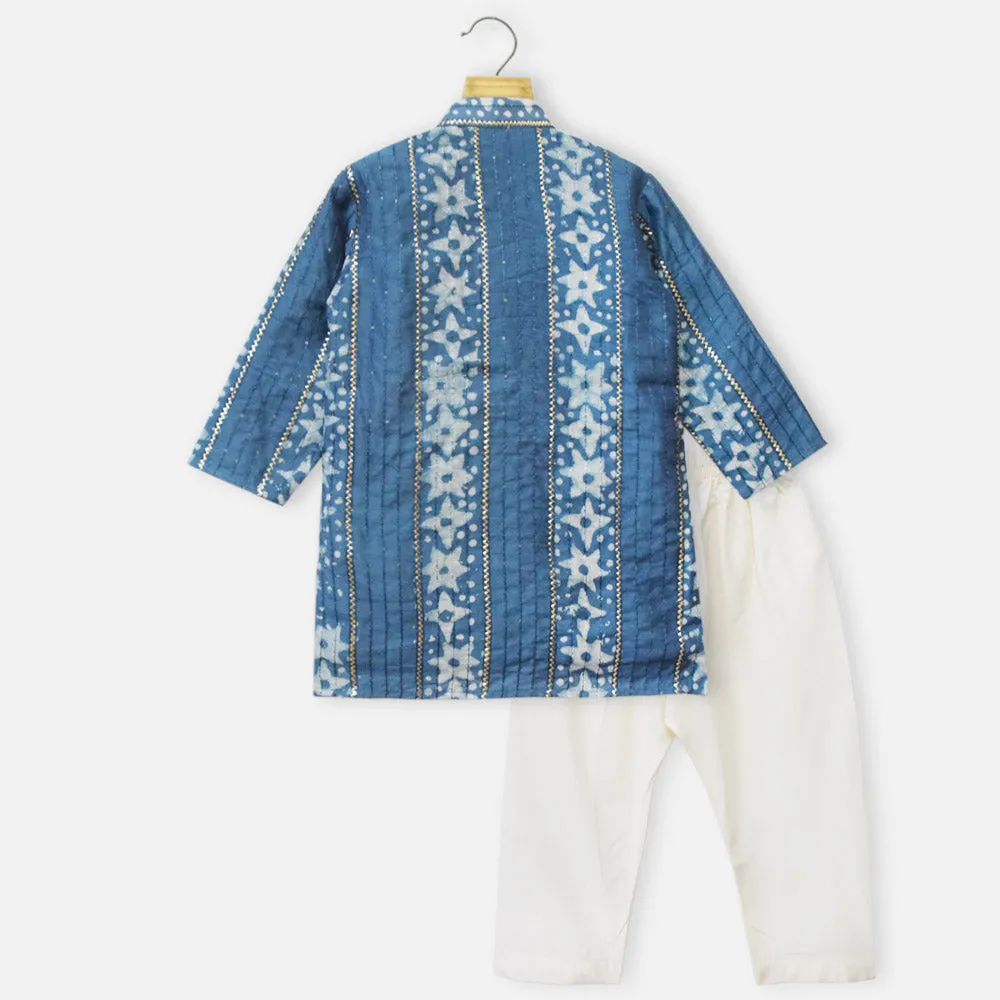 Blue Sequins Embroidered Full Sleeves Kurta With Pajama