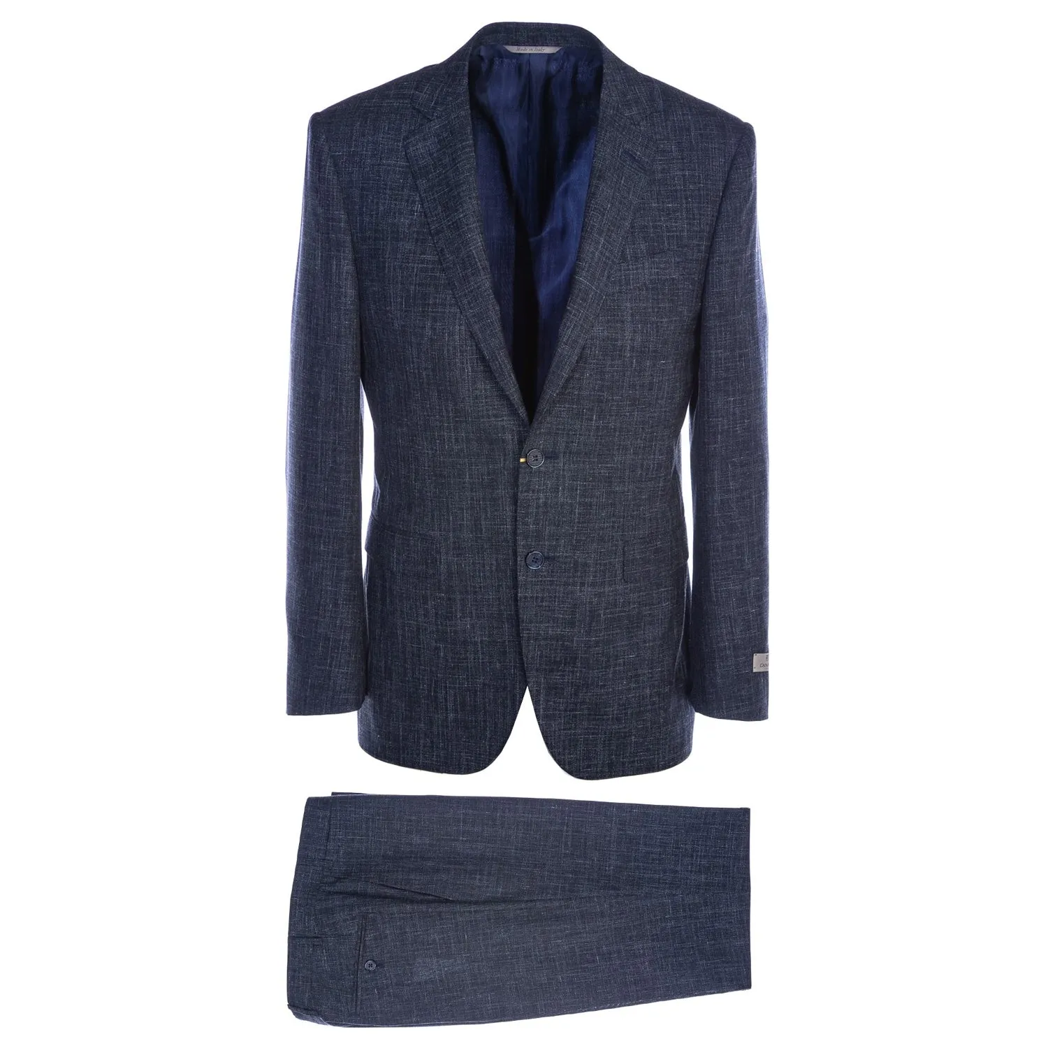 Canali Linen Mix Notch Lapel Suit in Navy