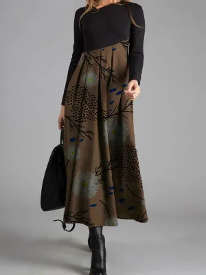 Fashion Casual Plant Print Long Sleeve V-neck Dress