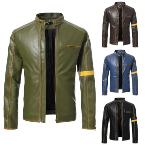 Fashion Men's Teenager Stand Collar Punk New 2023 Autumn Winter Men's Leather Jacket Men's Motorcycle Leather Jacket Male