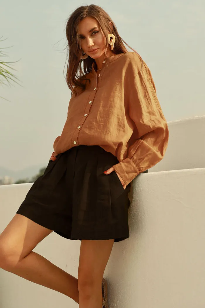 Frieeah Elastic Waist Pleated Shorts