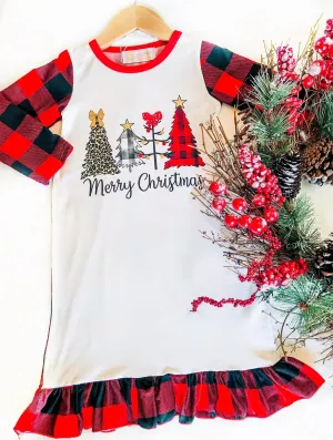 Girls Christmas Night Gowns - Merry Christmas With Trees