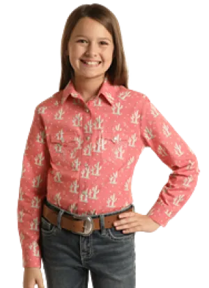 Girl's Panhandle Cactus Print Long Sleeve Snap Shirt