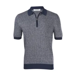 GRAN SASSO 2-Tone Cotton/Linen Stripe Polo NAVY