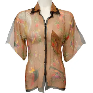 Hermes Sheer Silk Bird Print Blouse