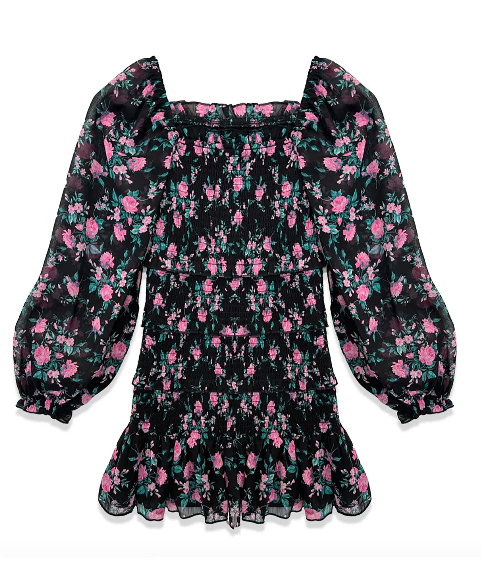 Katie J NYC Girls Black/Pink Winter Floral Sheer Laila Dress