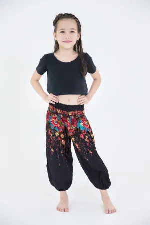 Kids Floral Harem Pants in Black