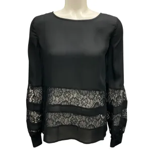 L'Agence Black Lace Trimmed Silk Top