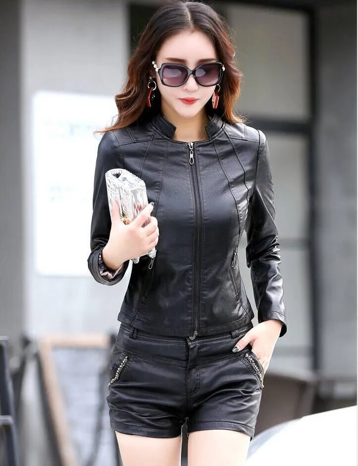 Leather New Spring Genuine jacket Leather Jacket  for women Outerwear Coat Biker Zipper Jackets