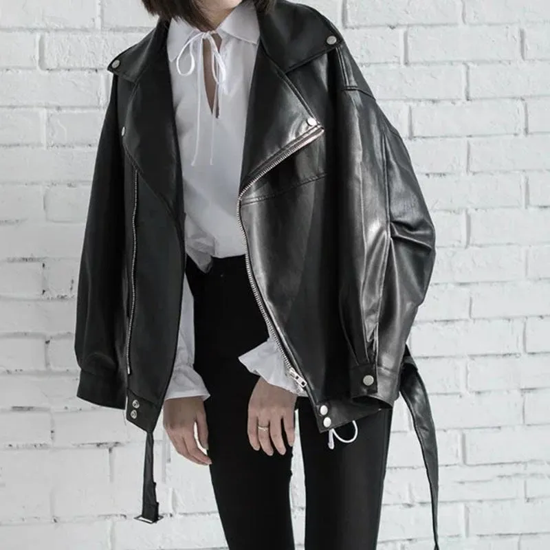 Long-sleeved Women leather coat