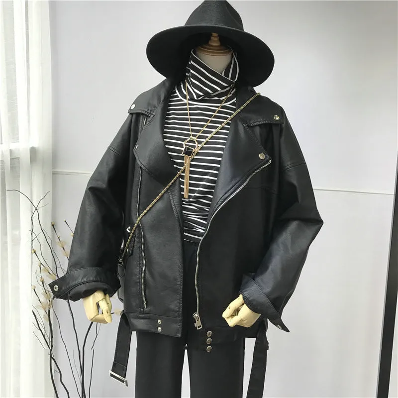 Long-sleeved Women leather coat