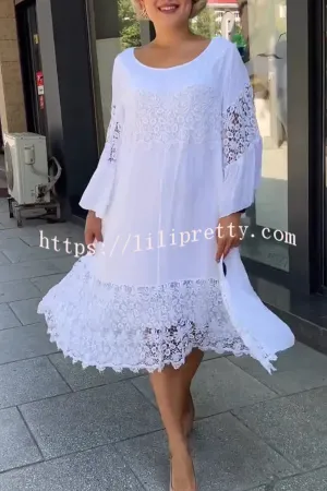 Loose Lace Long Sleeve Midi Dress