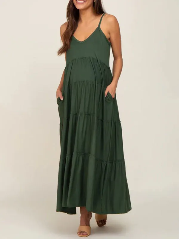 Maternity Sexy Casual Suspender Long Dress