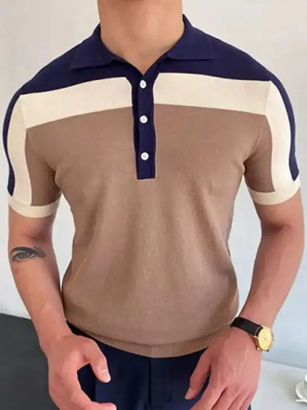Men’s color Contrast Panel Short Sleeve Polo Shirt