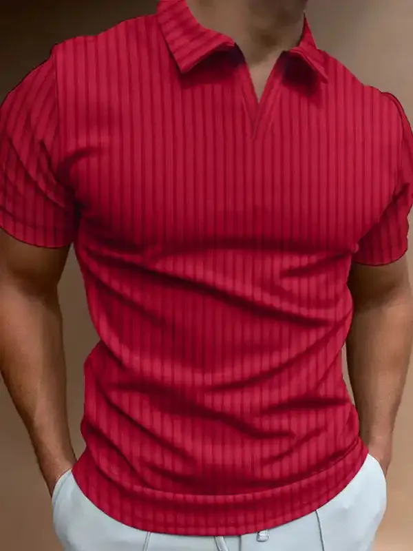 Men’s Solid Color Short Sleeve V-Neck Pique T-shirt