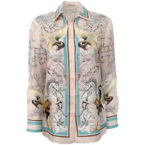 Roberto Cavalli Elegant Silk Blouse with Pink and Aqua Print