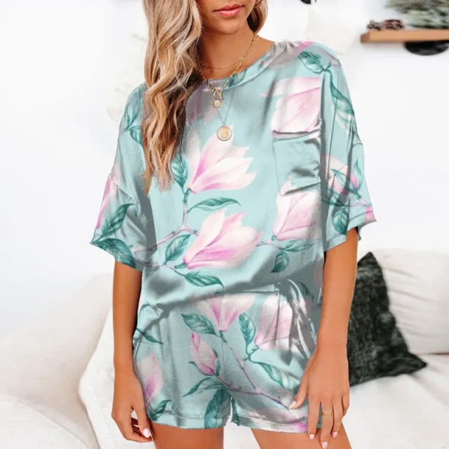 Satin Floral Women Pajamas Set