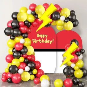 SINOTAO  -  123 Pcs Cartoon Game Balloon Garland Arch Kit Red Black Yellow Lightning Balloons For Cartoon Ball Birthday Party Decorations