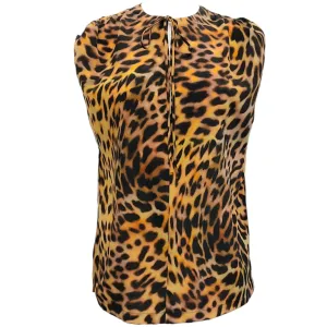 Stella McCartney Leopard Print Silk Sleeveless Top with Tie