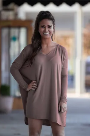 The Perfect Piko V-Neck Tunic Top-Mocha