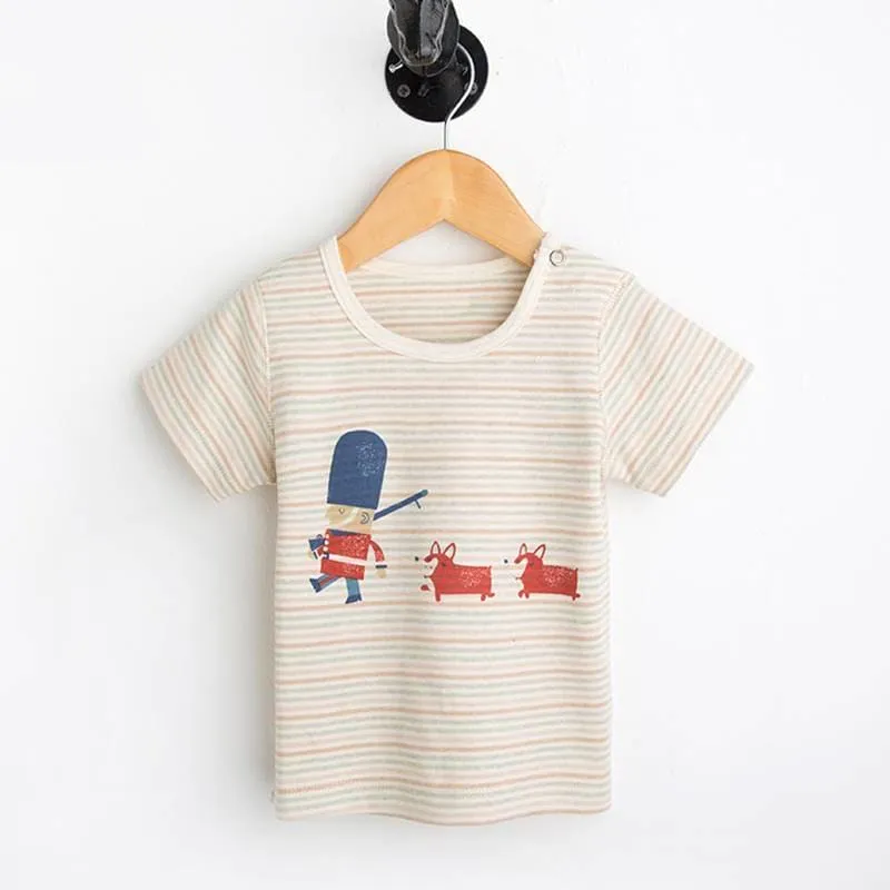 Unisex Striped T-Shirt with Cartoon Prints 2 pcs Set