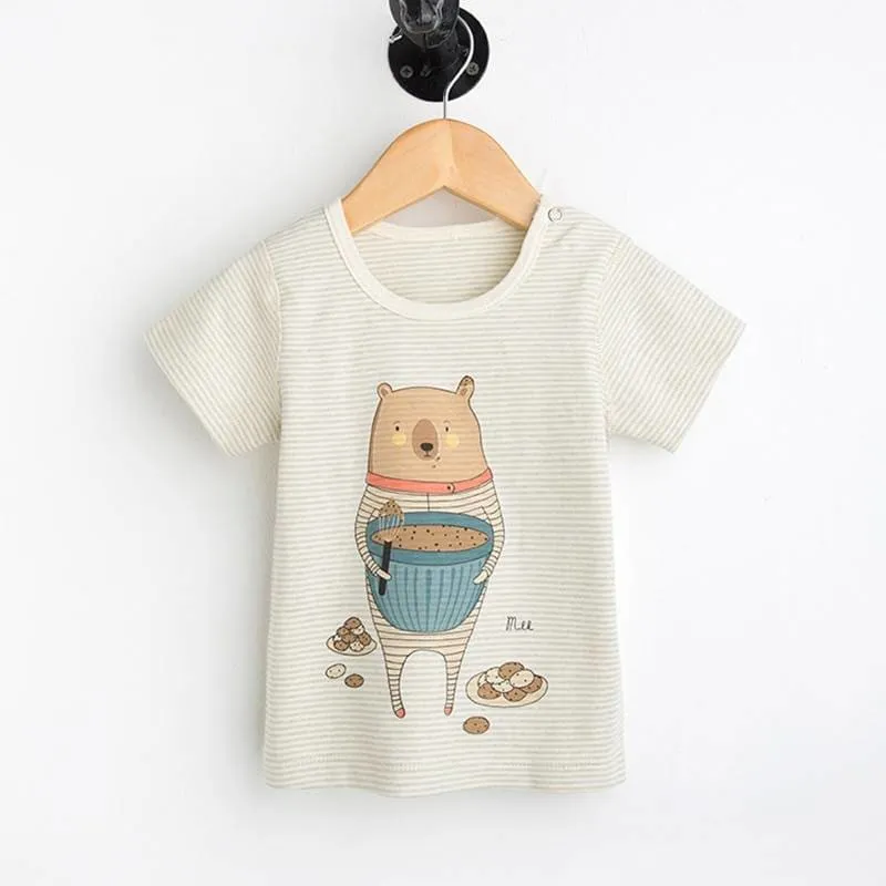 Unisex Striped T-Shirt with Cartoon Prints 2 pcs Set